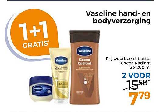 Vaseline hand- en bodyverzorging 1+1 GRATIS