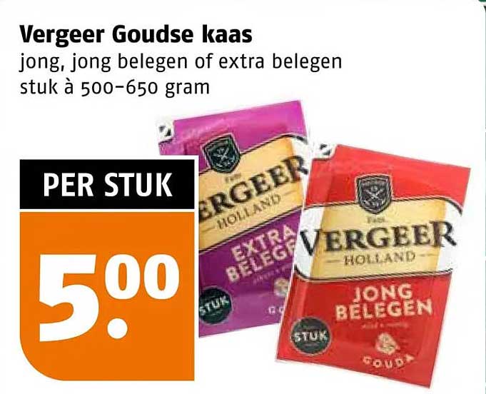 Vergeer Goudse kaas jong, jong belegen of extra belegen stuk à 500-650 gram