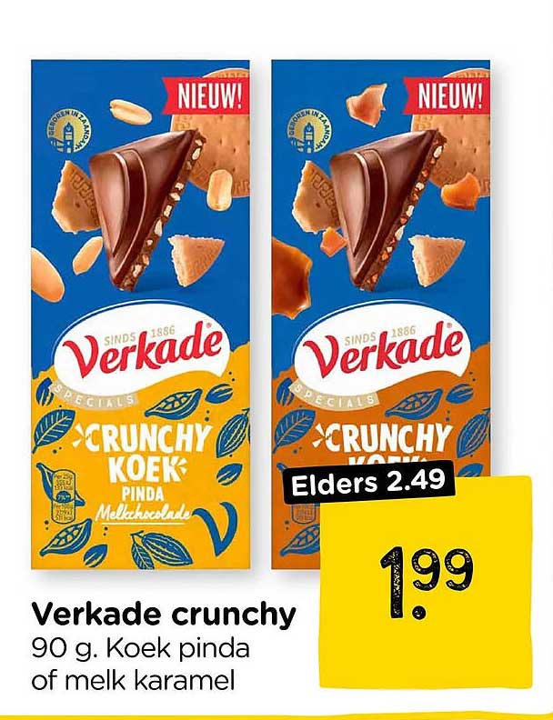 Verkade crunchy 90 g. Koek pinda of melk karamel