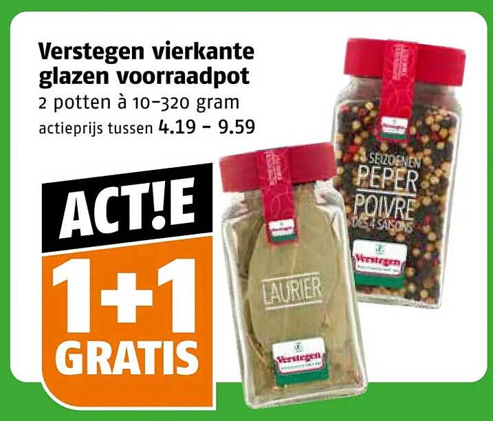 Verstegen vierkante glazen voorraadpot 1+1 gratis