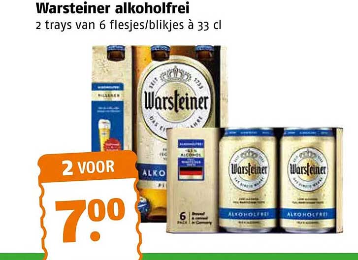 Warsteiner alcoholvrij 2 trays van 6 flesjes/blikjes à 33 cl