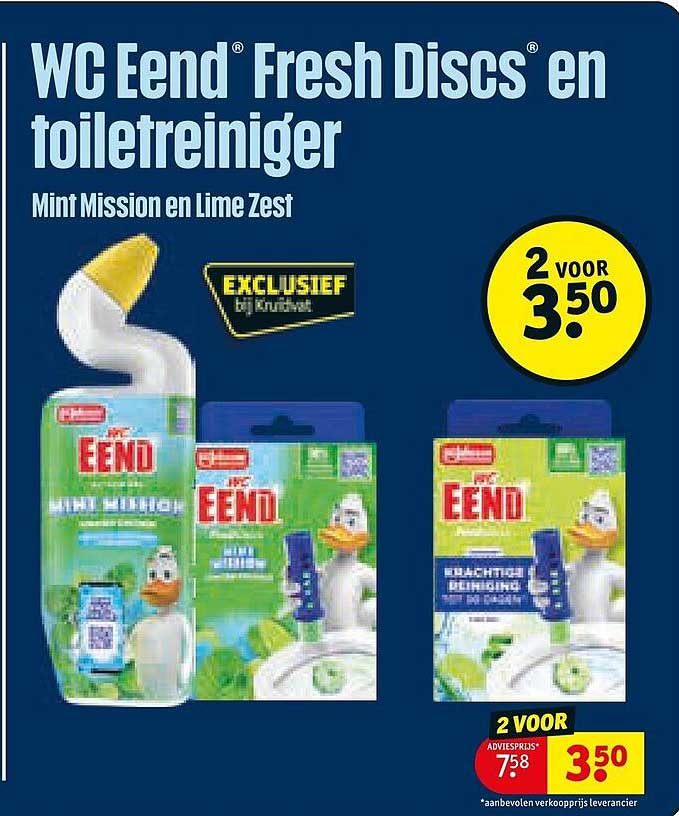 WC Eend Fresh Discs en toiletreiniger Mint Mission en Lime Zest 2 voor 3.50