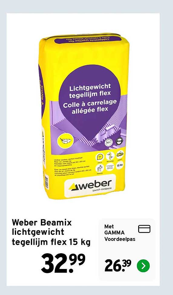Weber Beamix lichtgewicht tegellijm flex 15 kg