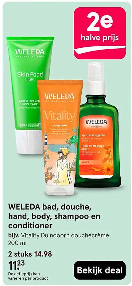 WELEDA bad, douche, hand, body, shampoo en conditioner 2e halve prijs