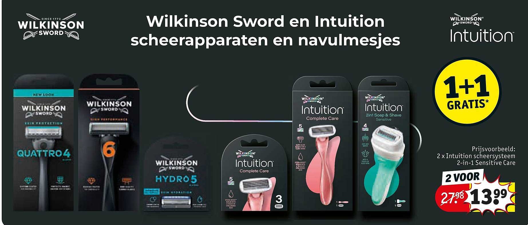 Wilkinson Sword en Intuition scheerapparaten en navulmesjes 1+1 gratis