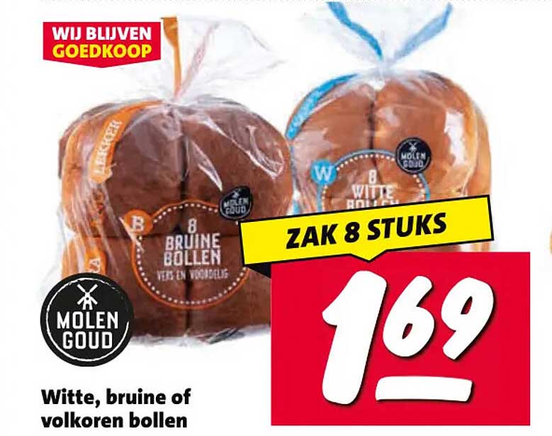 Witte, bruine of volkoren bollen zak 8 stuks