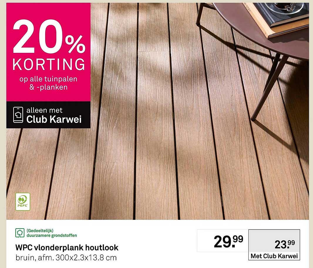 WPC vlonderplank houtlook bruin, afm. 300x2.3x13.8 cm