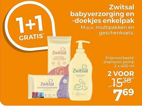 Zwitsal babyverzorging en -doekjes enkelpak 1+1 GRATIS