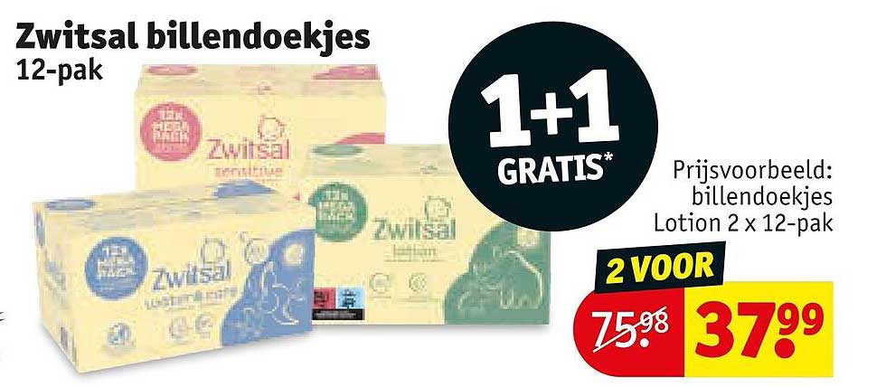 Zwitsal billendoekjes 12-pak 1+1 GRATIS*