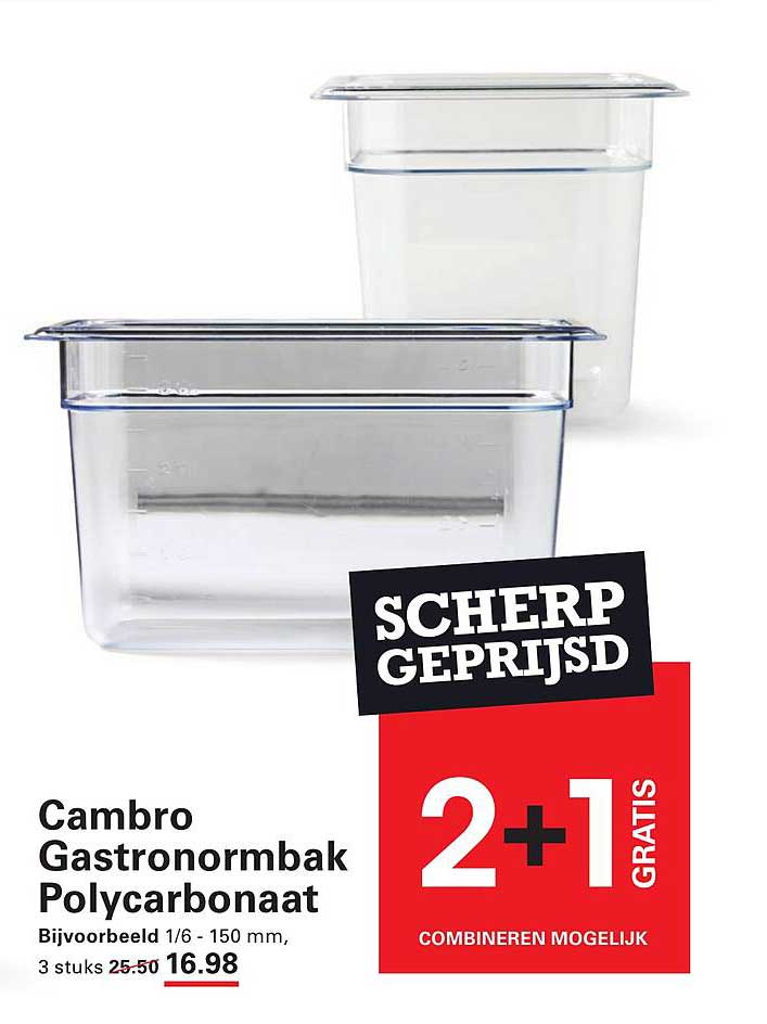 Cambro Gastronormbak Polycarbonaat 1/6 - 150 mm, 3 stuks