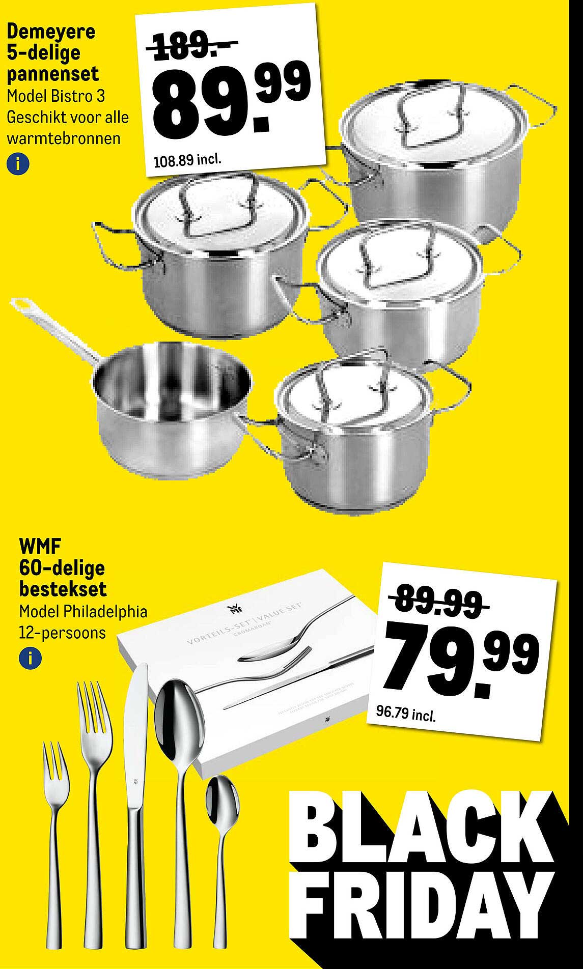 Demeyere 5-delige pannenset Model Bistro 3