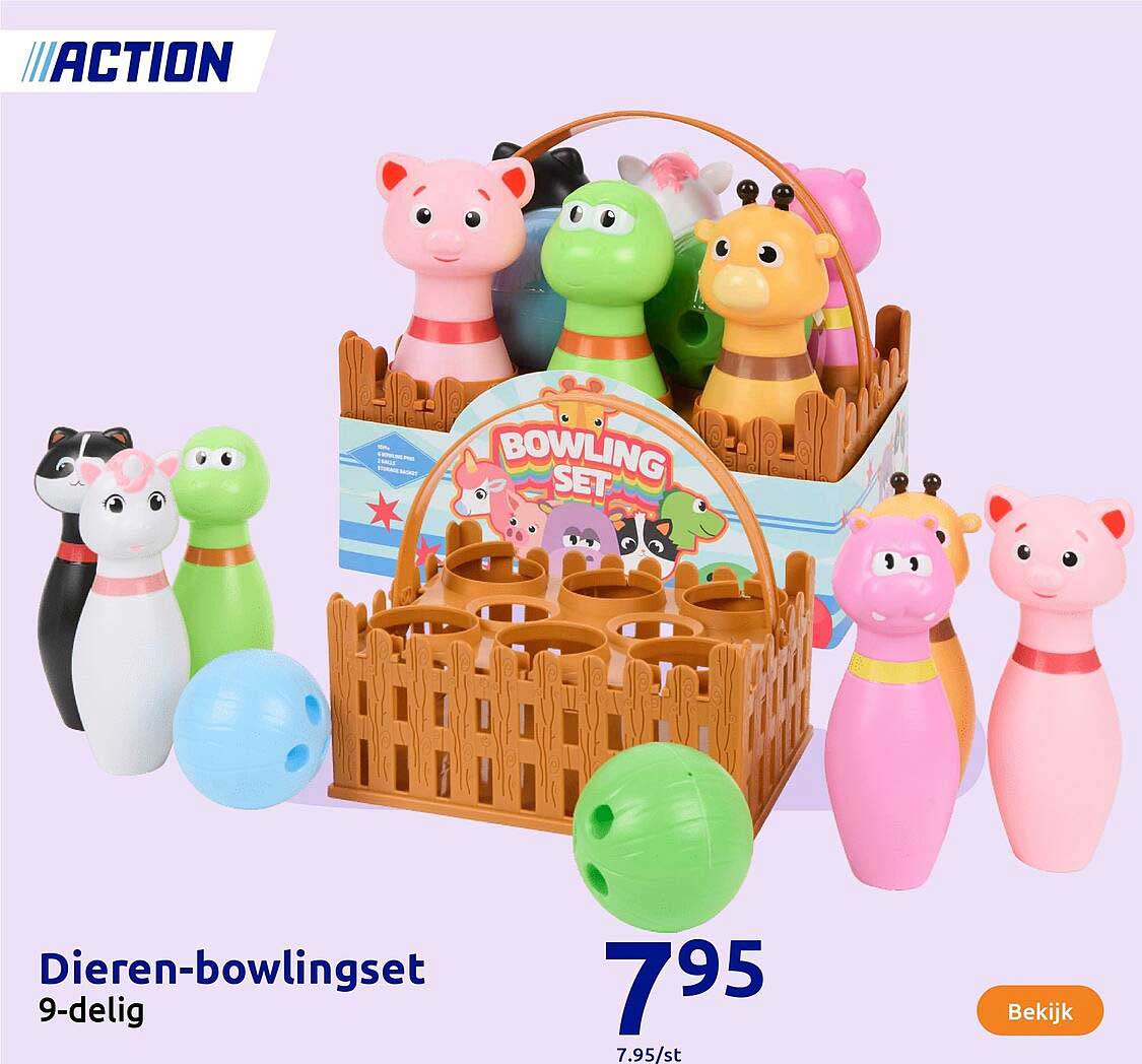 Dieren-bowlingset 9-delig