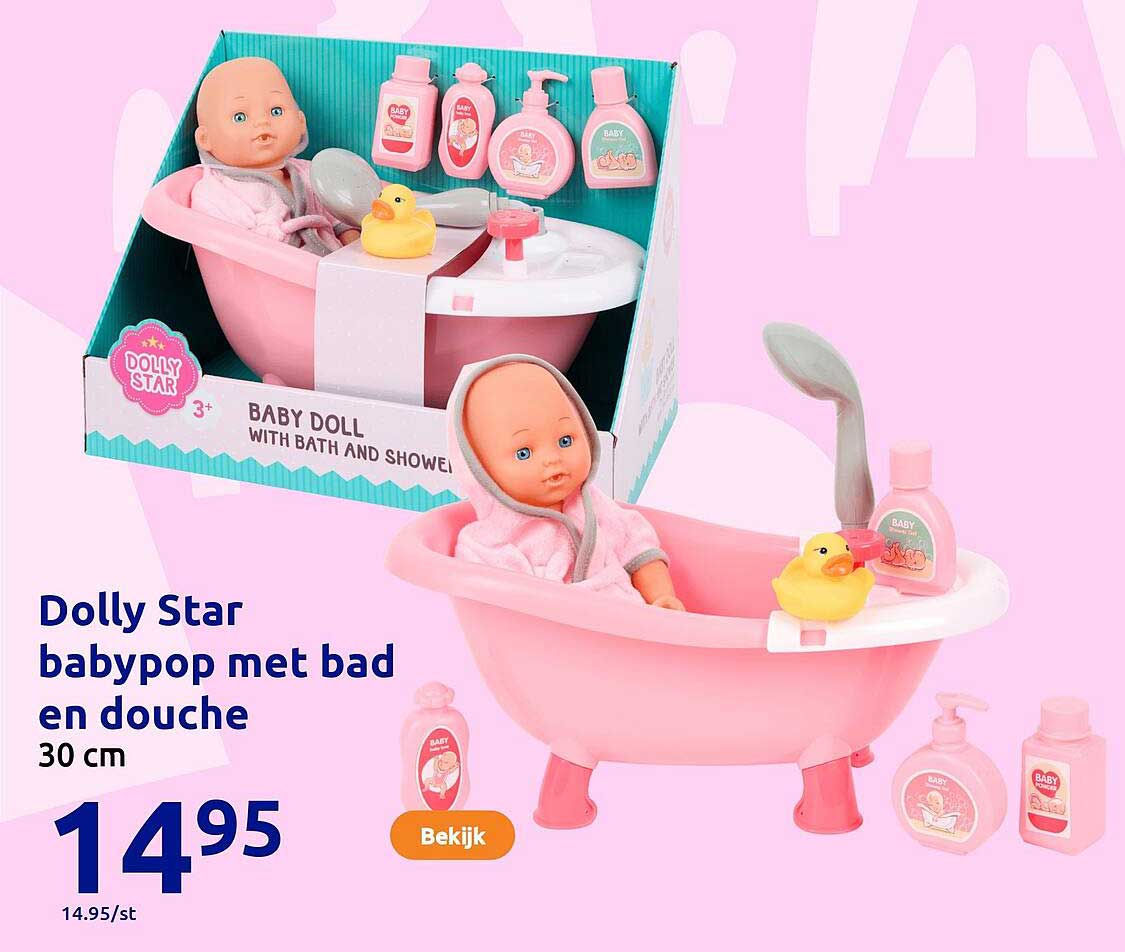 Dolly Star babypop met bad en douche 30 cm