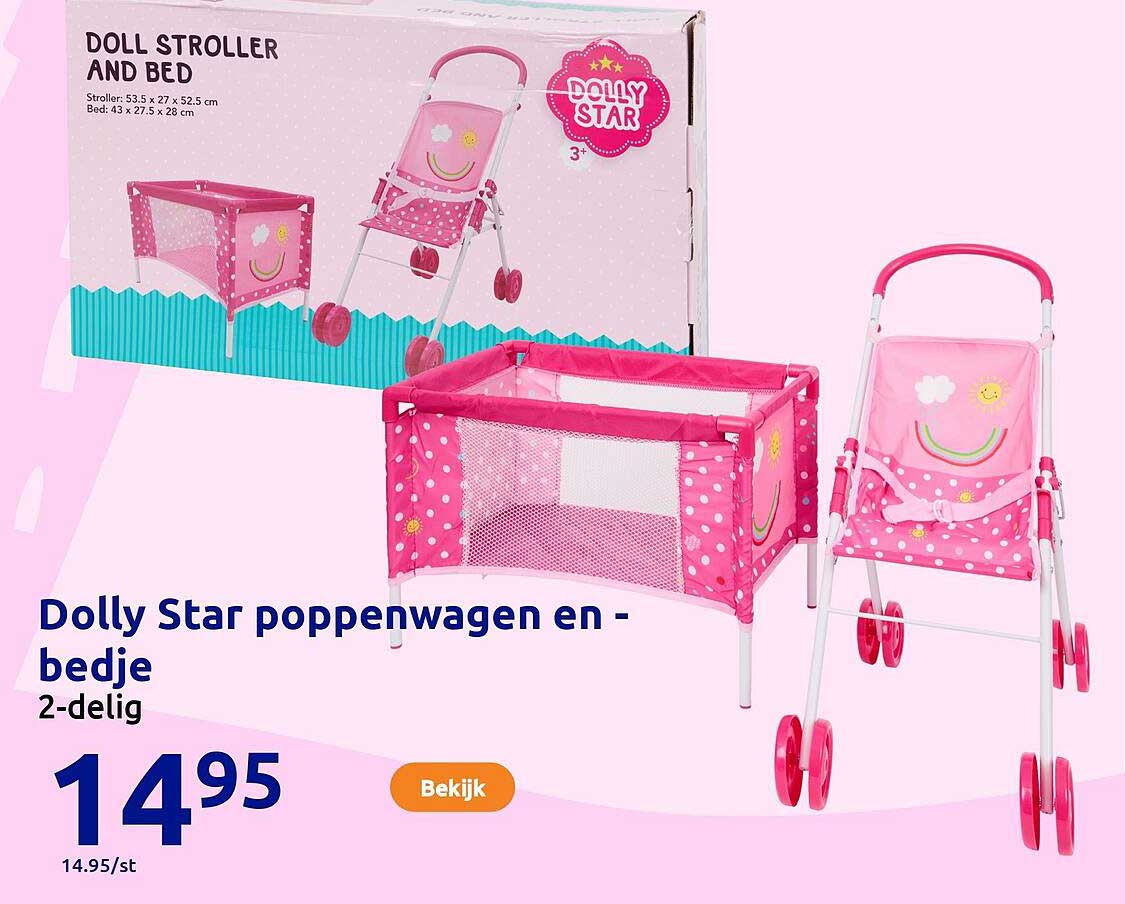 Dolly Star poppenwagen en -bedje 2-delig