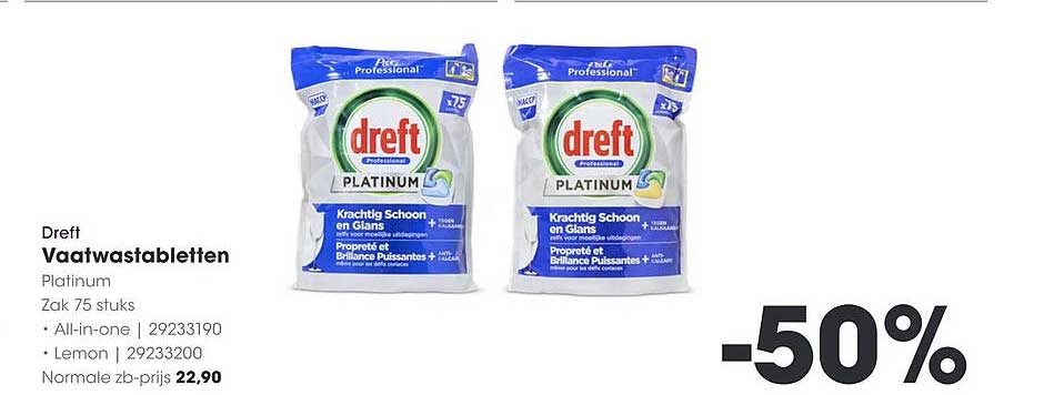 Dreft Vaatwastabletten Platinum - 50% korting