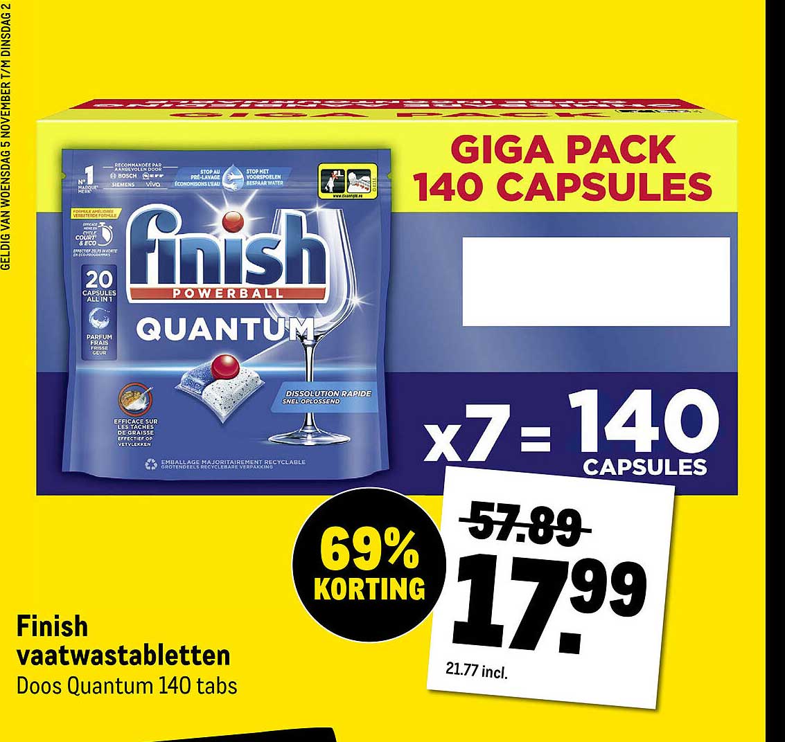 Finish vaatwastabletten Doos Quantum 140 tabs