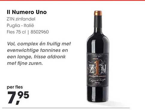 Il Numero Uno ZIN zinfandel Puglia - Italië Fles 75 cl