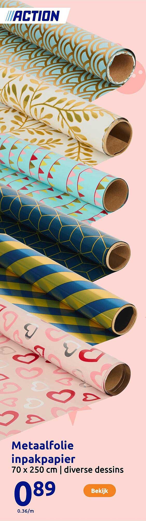 Metaalfolie inpakpapier 70 x 250 cm | diverse dessins