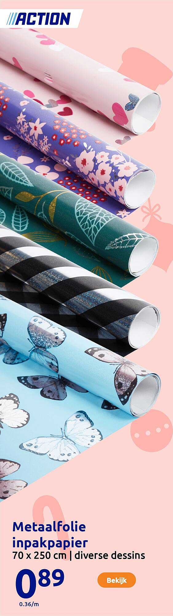 Metaalfolie inpakpapier 70 x 250 cm | diverse dessins