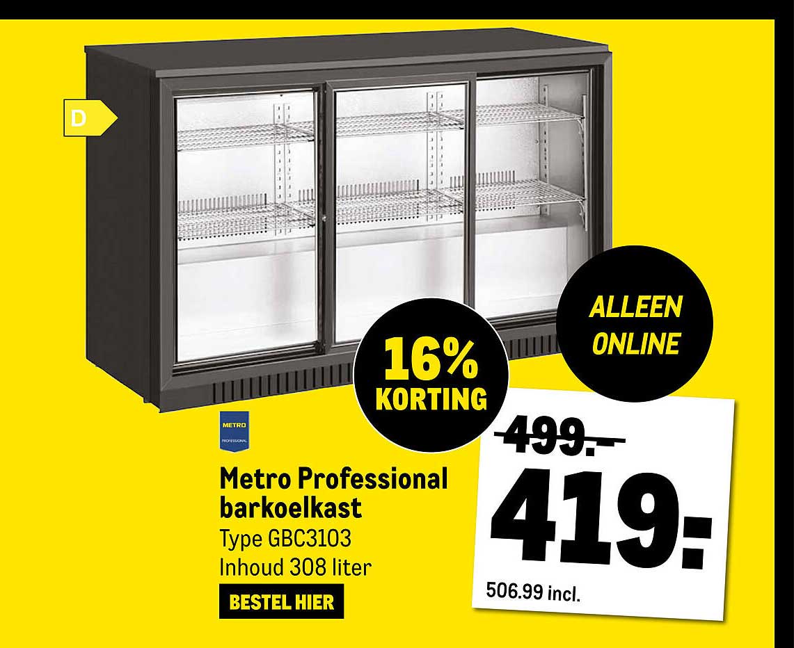 Metro Professional barkoelkast Type GBC3103 Inhoud 308 liter