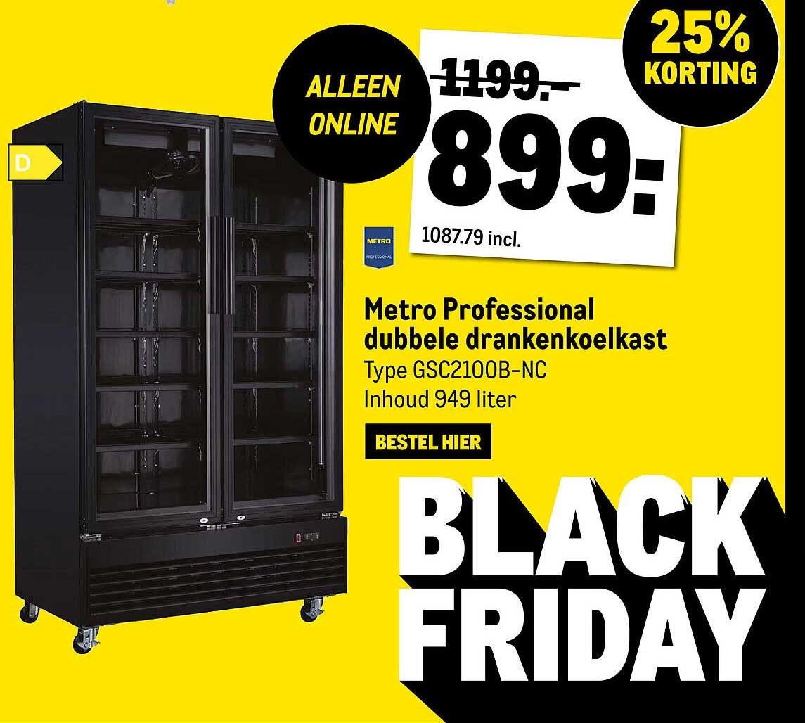 Metro Professional dubbele drankenkoelkast Type GSC2100B-NC Inhoud 949 liter