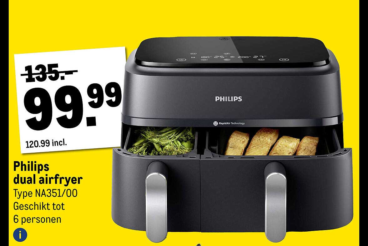 Philips dual airfryer Type NA351/00 Geschikt tot 6 personen