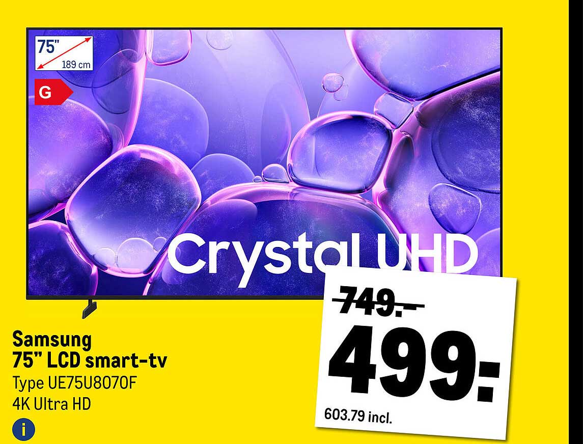 Samsung 75" LCD smart-tv - Type UE75U8070F 4K Ultra HD