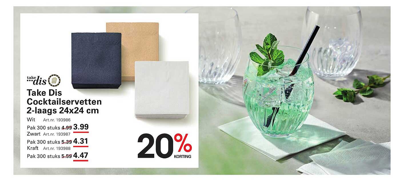 Take Dis Cocktailservetten 2-laags 24x24 cm