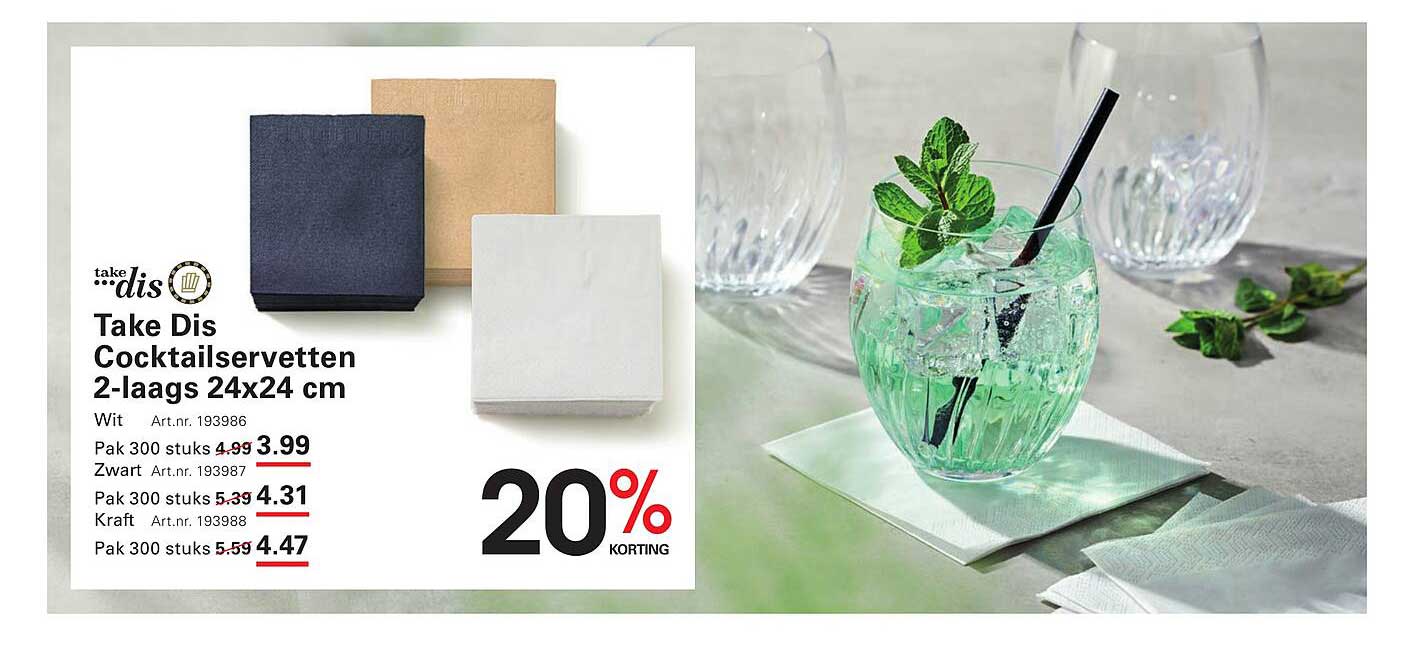 Take Dis Cocktailservetten 2-laags 24x24 cm