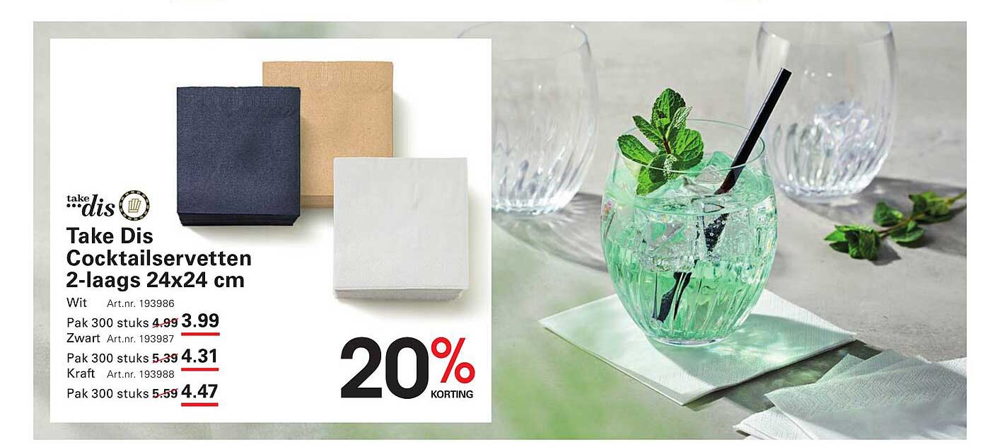 Take Dis Cocktailservetten 2-laags 24x24 cm