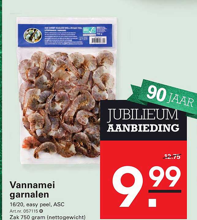 Vannamei garnalen 16/20, easy peel, ASC