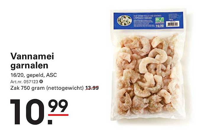 Vannamei garnalen 16/20, gepeld, ASC