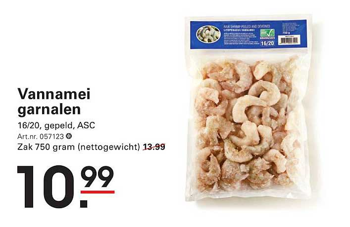 Vannamei garnalen 16/20, gepeld, ASC