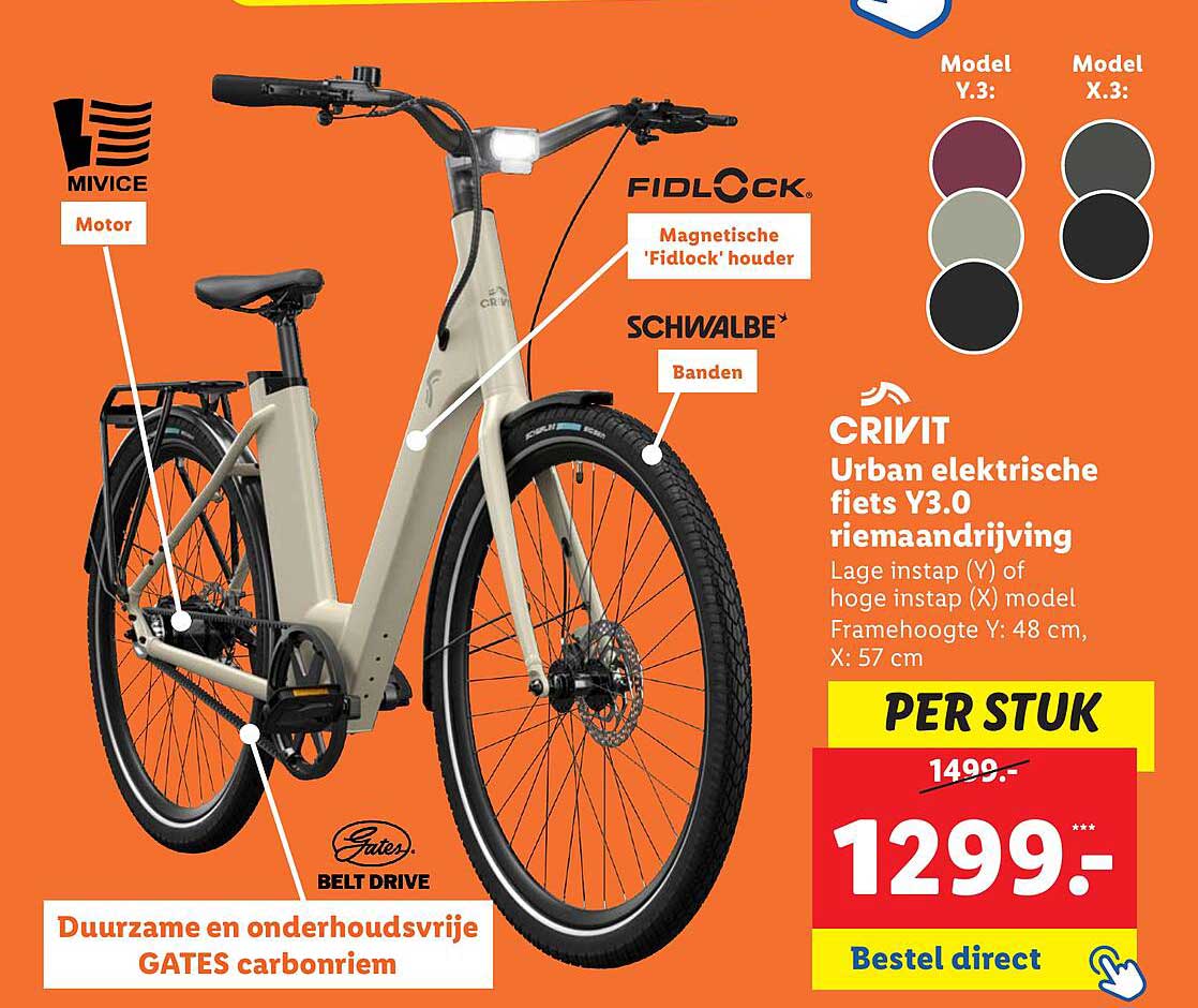CRIVIT Urban elektrische fiets Y3.0 riemaandrijving