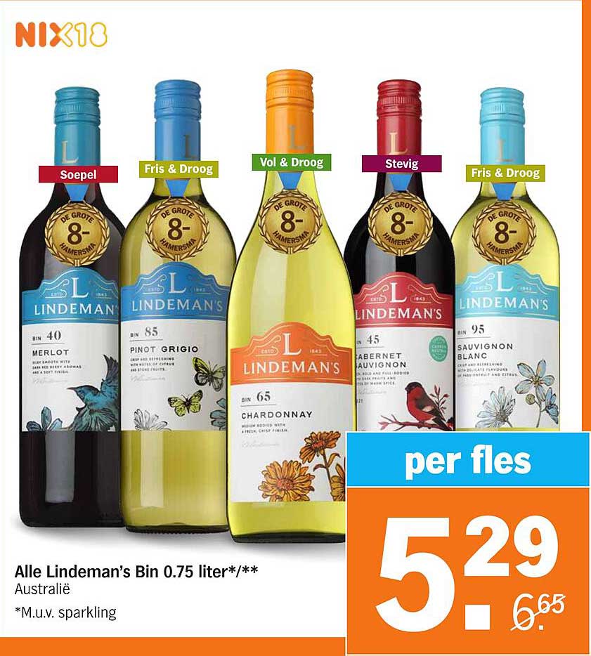 Alle Lindeman's Bin 0.75 liter*/**
