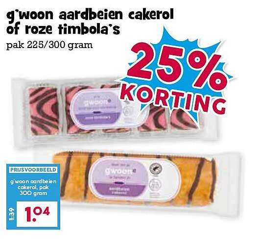 g'woon aardbeien cakerol of roze timbola's, pak 225/300 gram