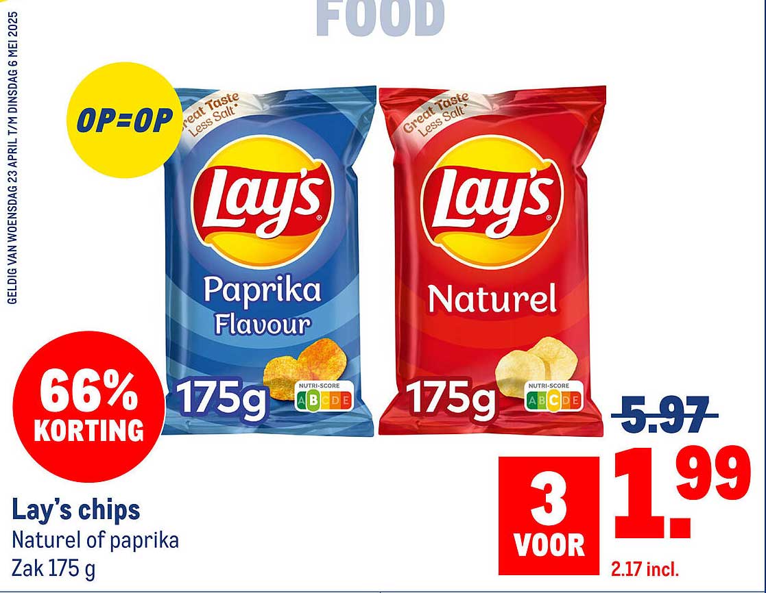 Lay's chips Naturel of paprika Zak 175 g