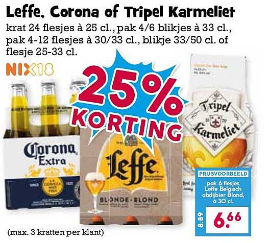 Leffe, Corona of Tripel Karmeliet - 25% KORTING