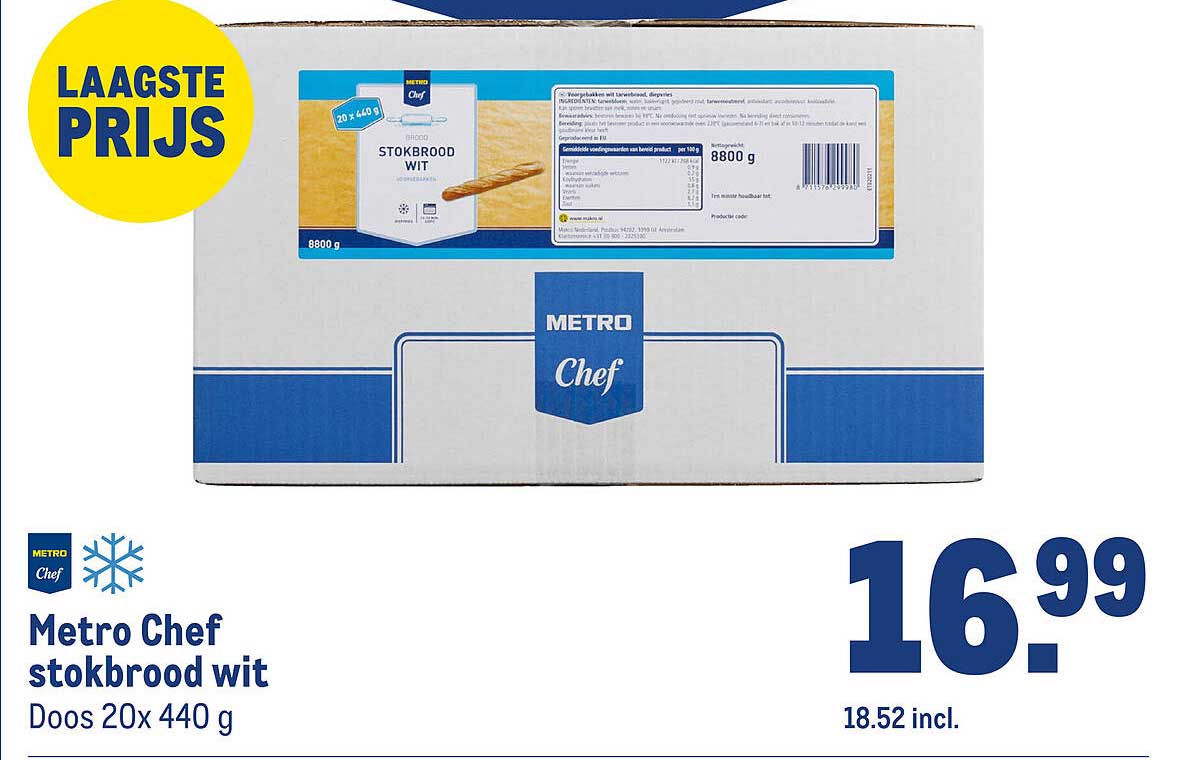 Metro Chef stokbrood wit Doos 20x 440 g