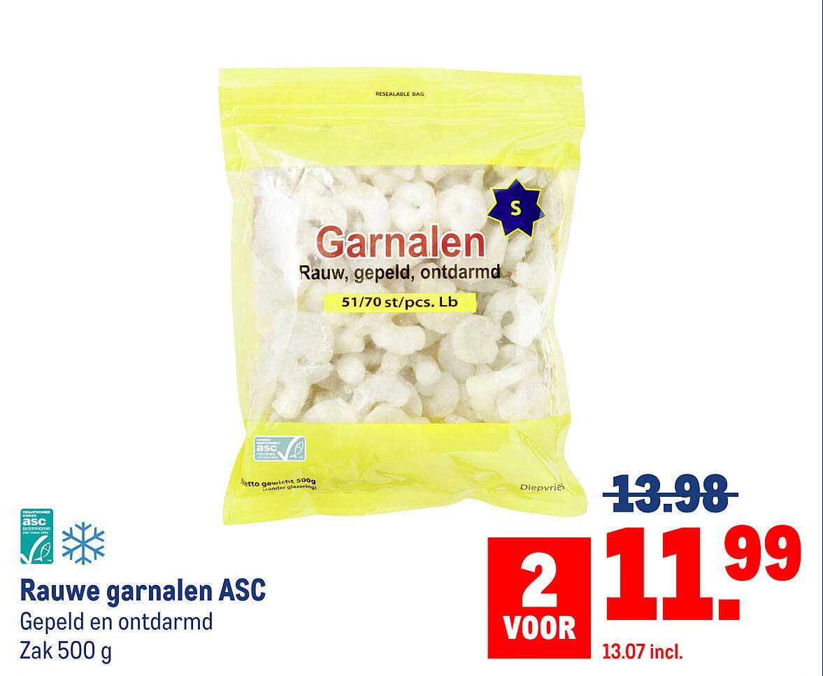 Rauwe garnalen ASC Gepeld en ontdarmd Zak 500 g