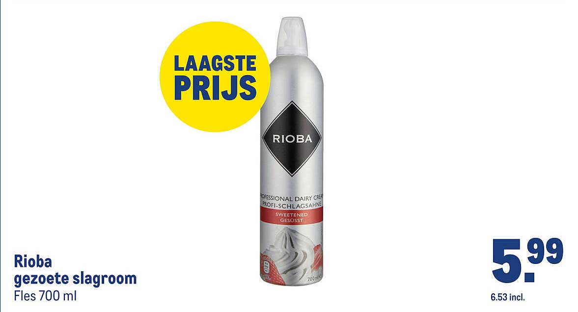 Rioba gezoete slagroom Fles 700 ml