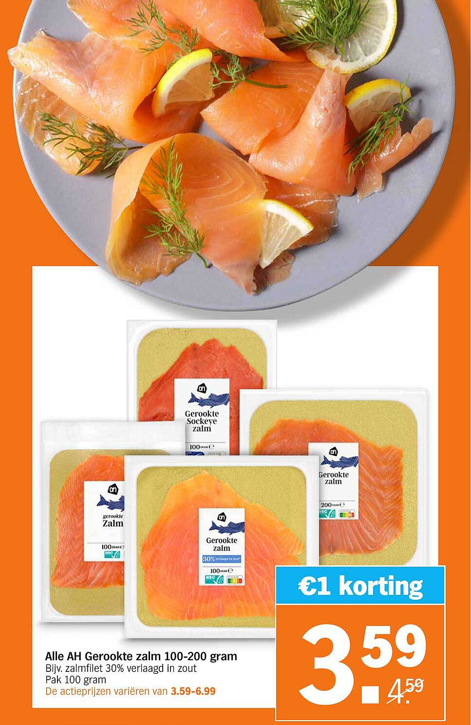 Alle AH Gerookte zalm 100-200 gram