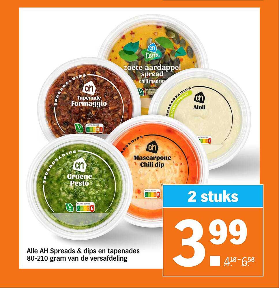 Alle AH Spreads & dips en tapenades 80-210 gram van de versafdeling