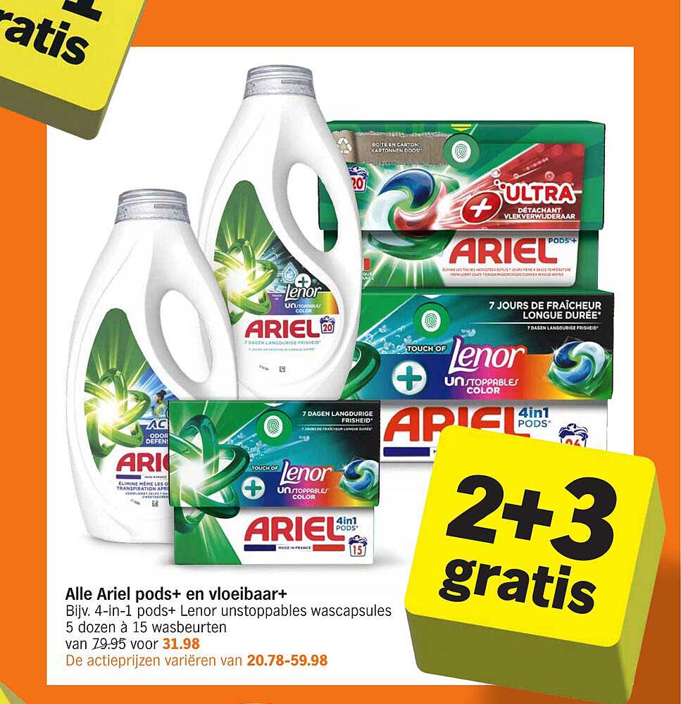 Alle Ariel pods+ en vloeibaar+