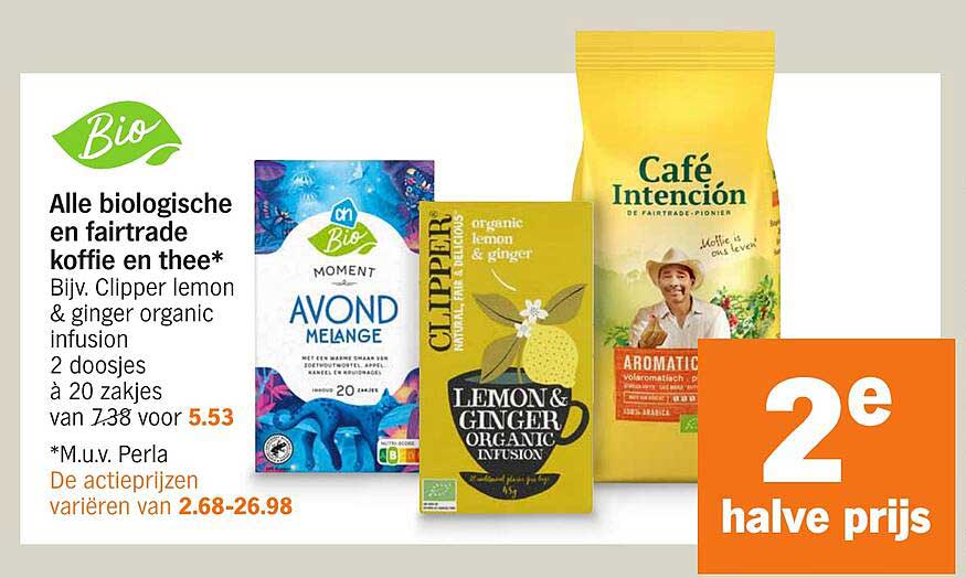 Alle biologische en fairtrade koffie en thee*
