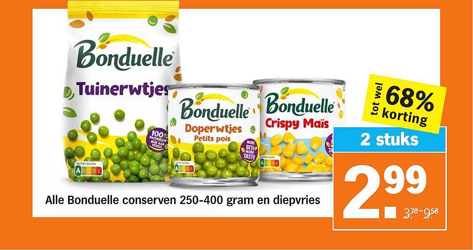 Alle Bonduelle conserveren 250-400 gram en diepvries