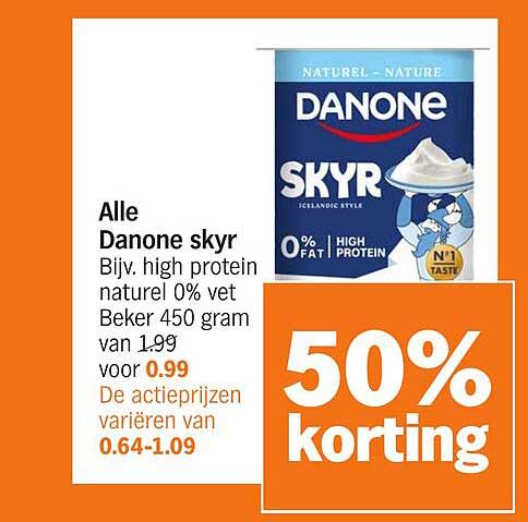 Alle Danone skyr Bijv. high protein naturel 0% vet Beker 450 gram
