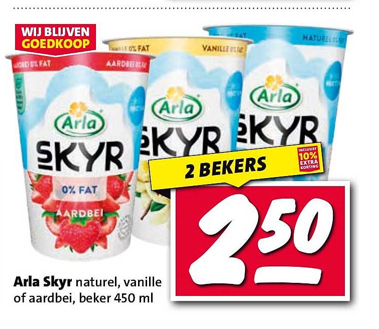 Arla Skyr naturel, vanille of aardbei, beker 450 ml