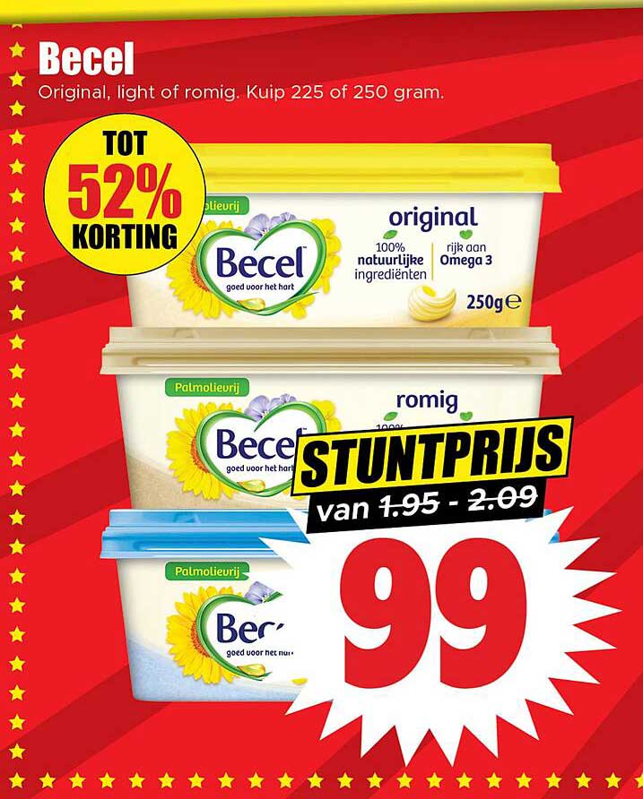 Becel Original, light of romig. Kuip 225 of 250 gram.