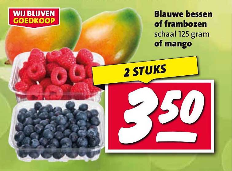 Blauwe bessen of frambozen schaal 125 gram of mango